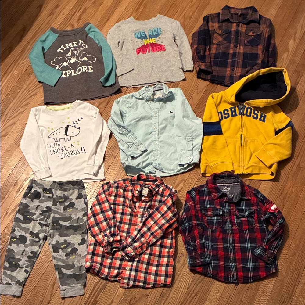 Assorted Boys Clothes. Includes Dress Shirts, Pj’s, Sweater and Long Sleeves